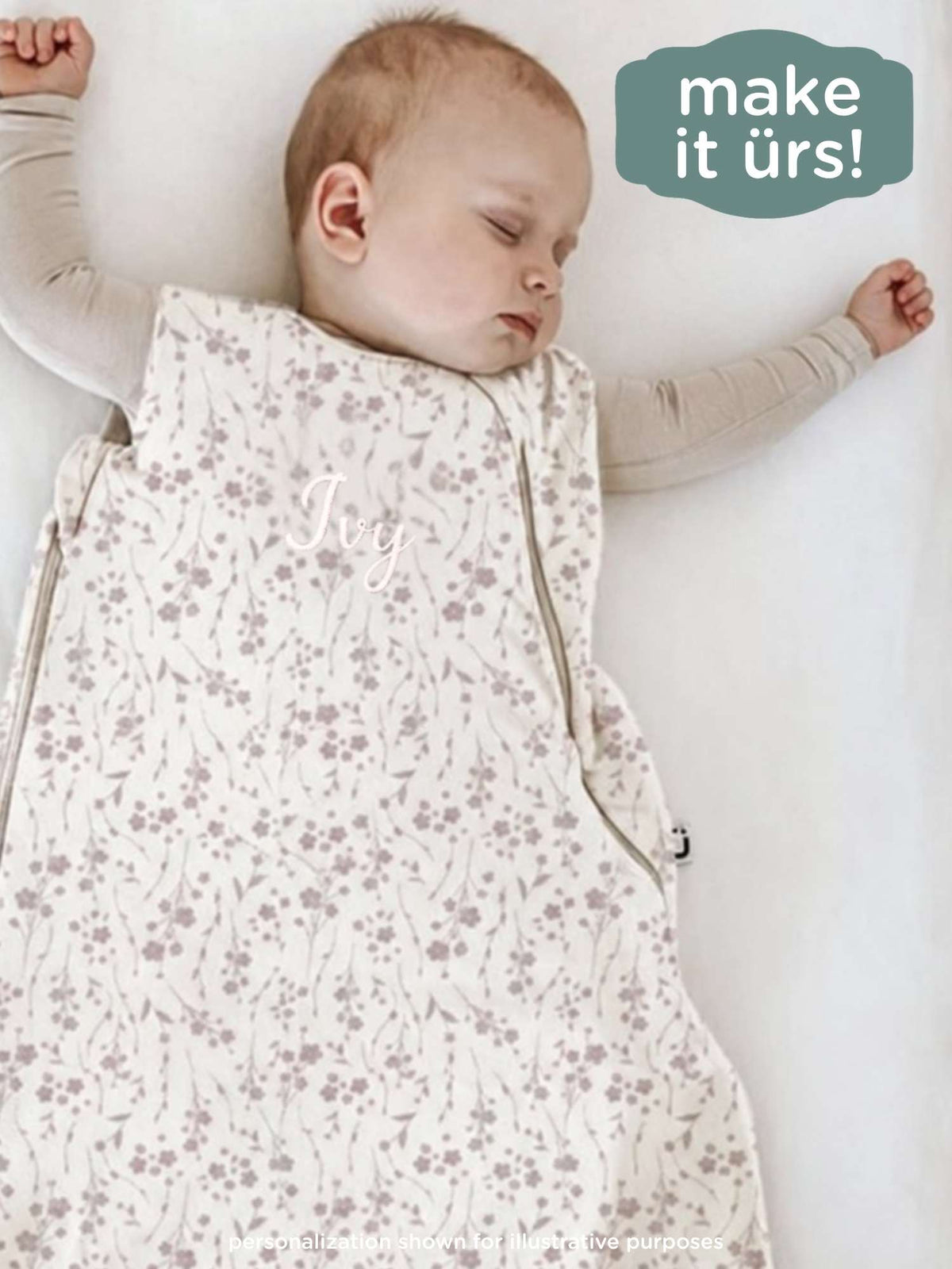 Floral print 2.5 TOG sleep sack with front zipper and leg openings