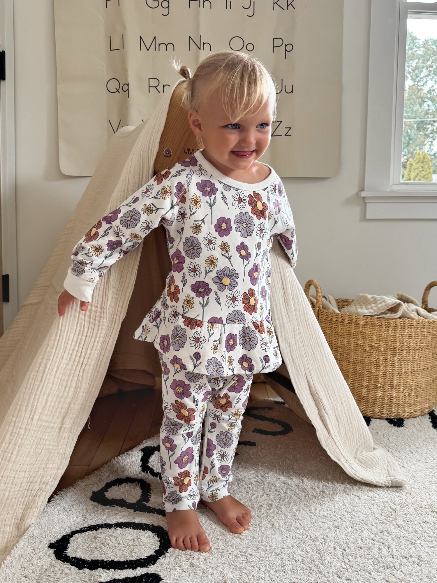 Fleece Two Piece Ruffled Sweatsuit - Bouquet