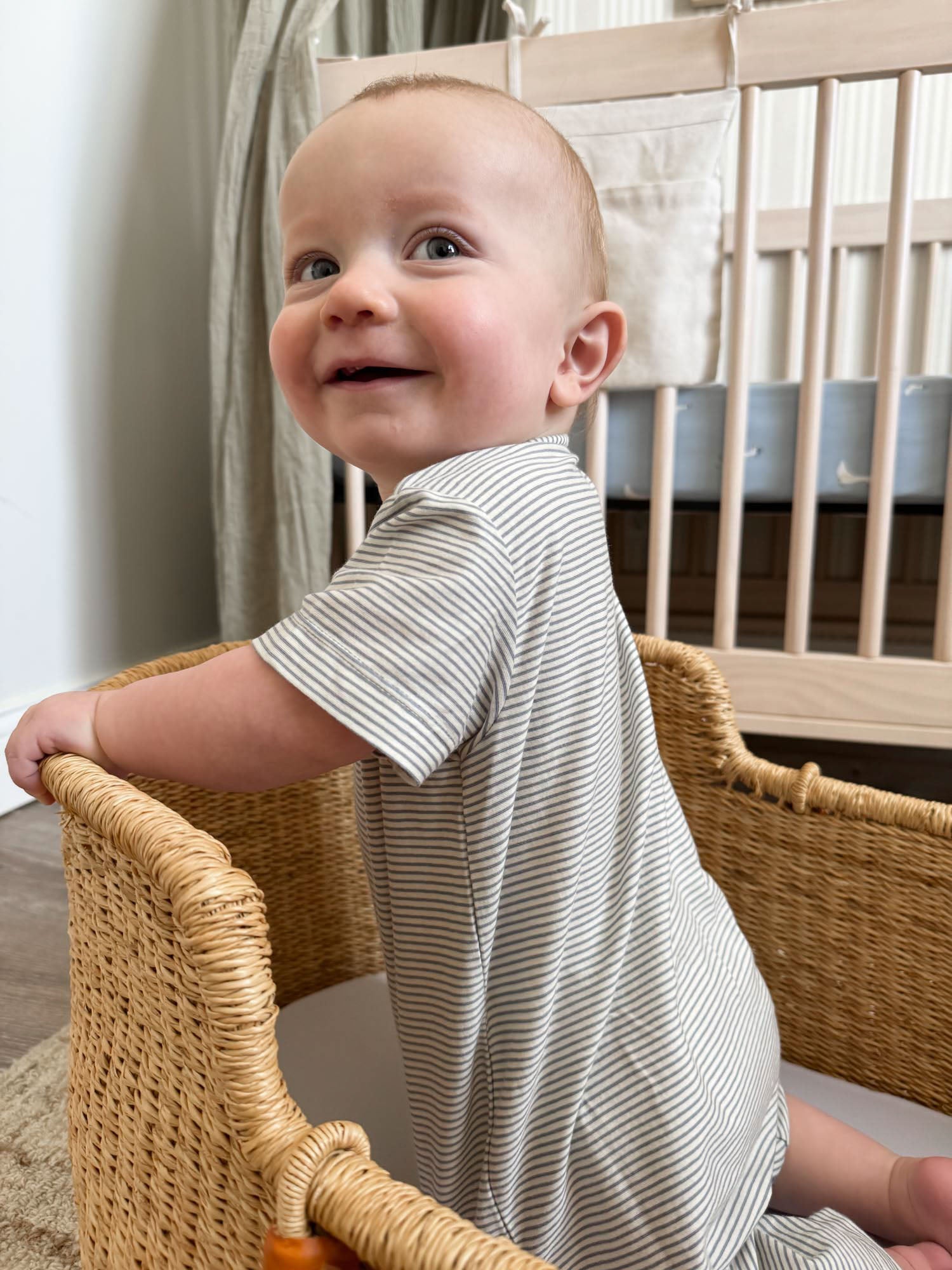 Cotton Shortie Romper - Blue Stripes
