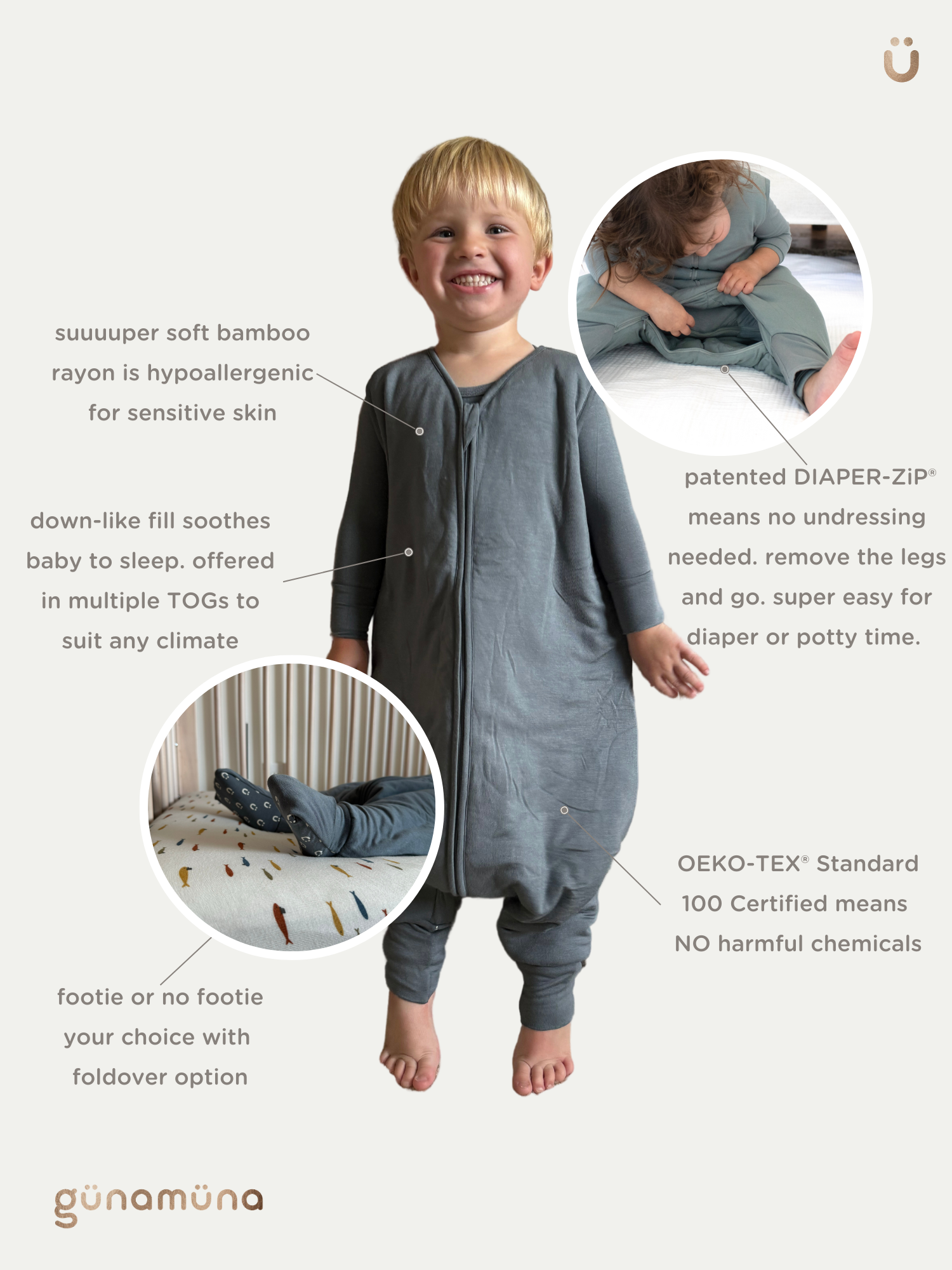 Footie Sleep Sack - Sage / 0.5 TOG