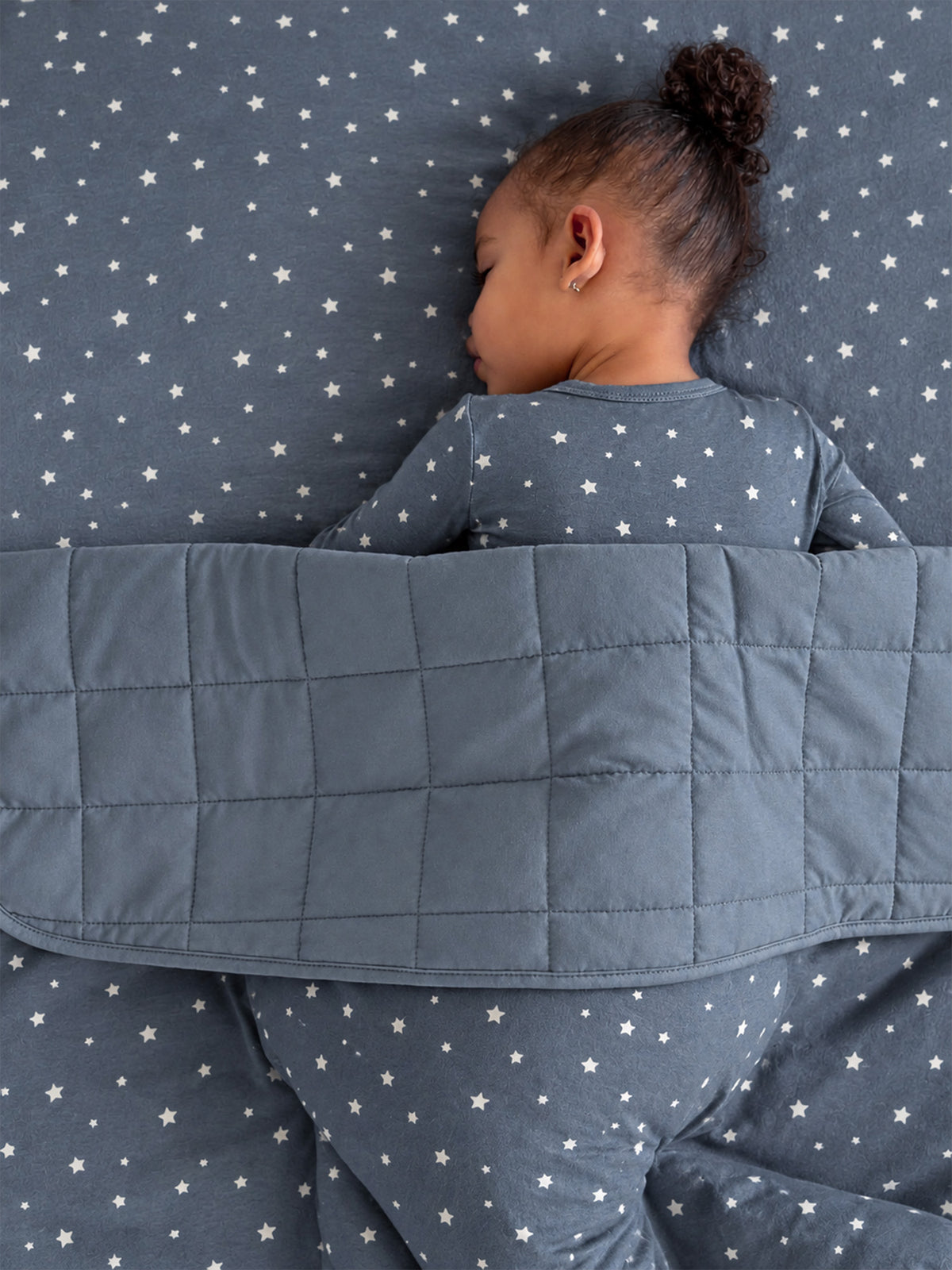 1.0 TOG blanket in blue with white stars and stitched quilted edge panel