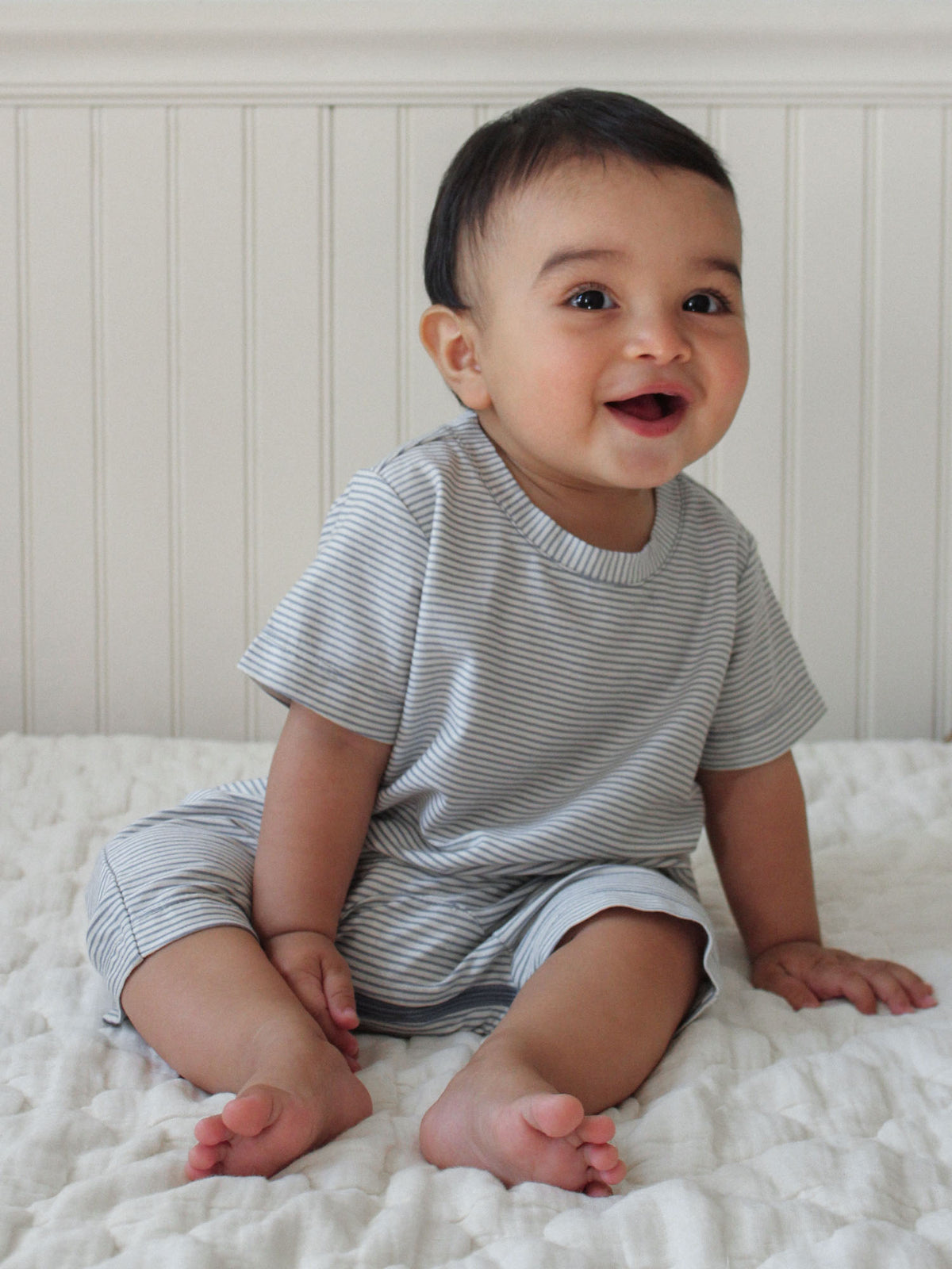 Cotton Shortie Romper - Blue stripe