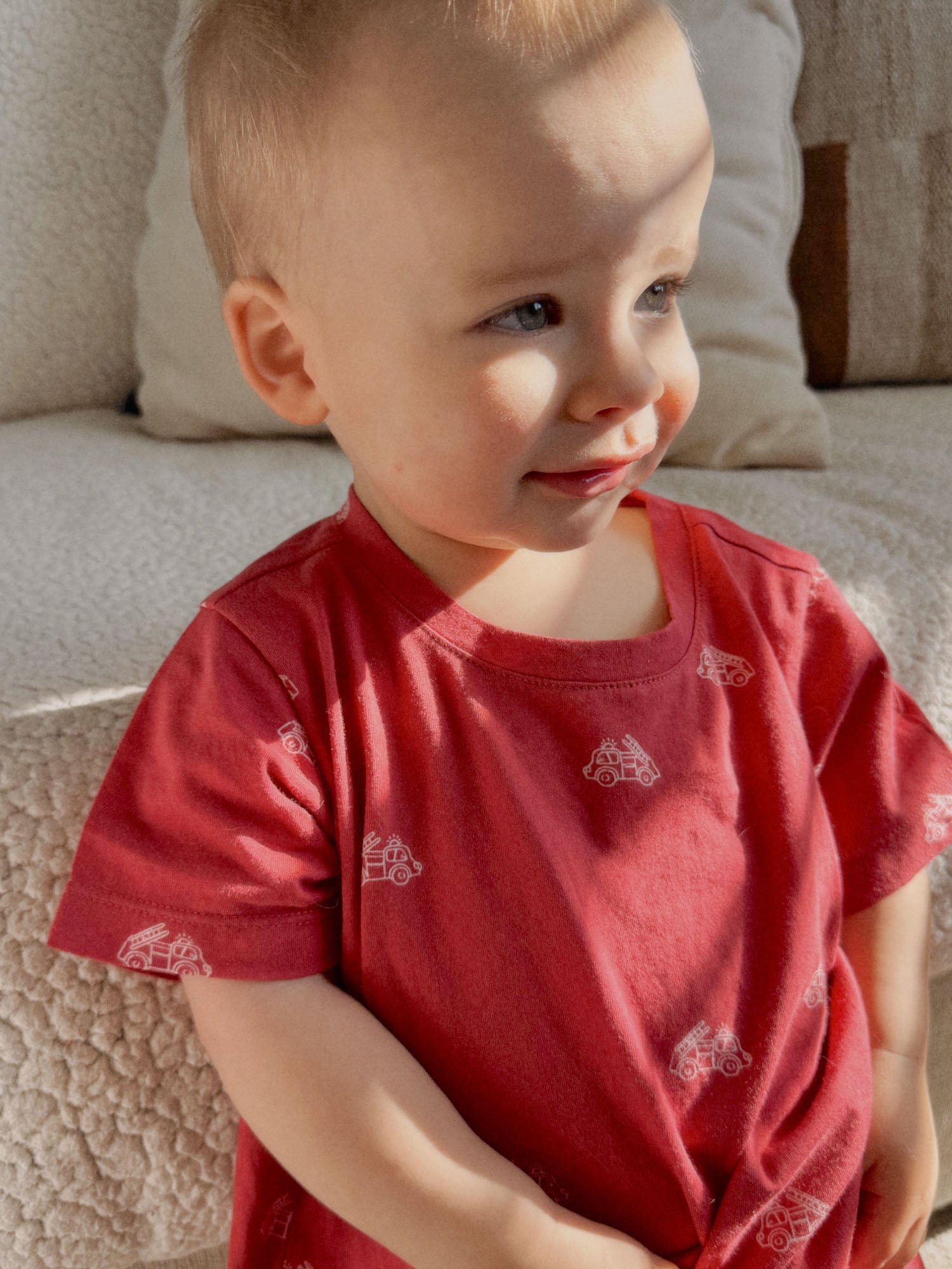 Cotton Shortie Romper - Firetruck