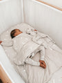 Light gray 2.5 TOG sleep sack with white goose print, front view on toddler