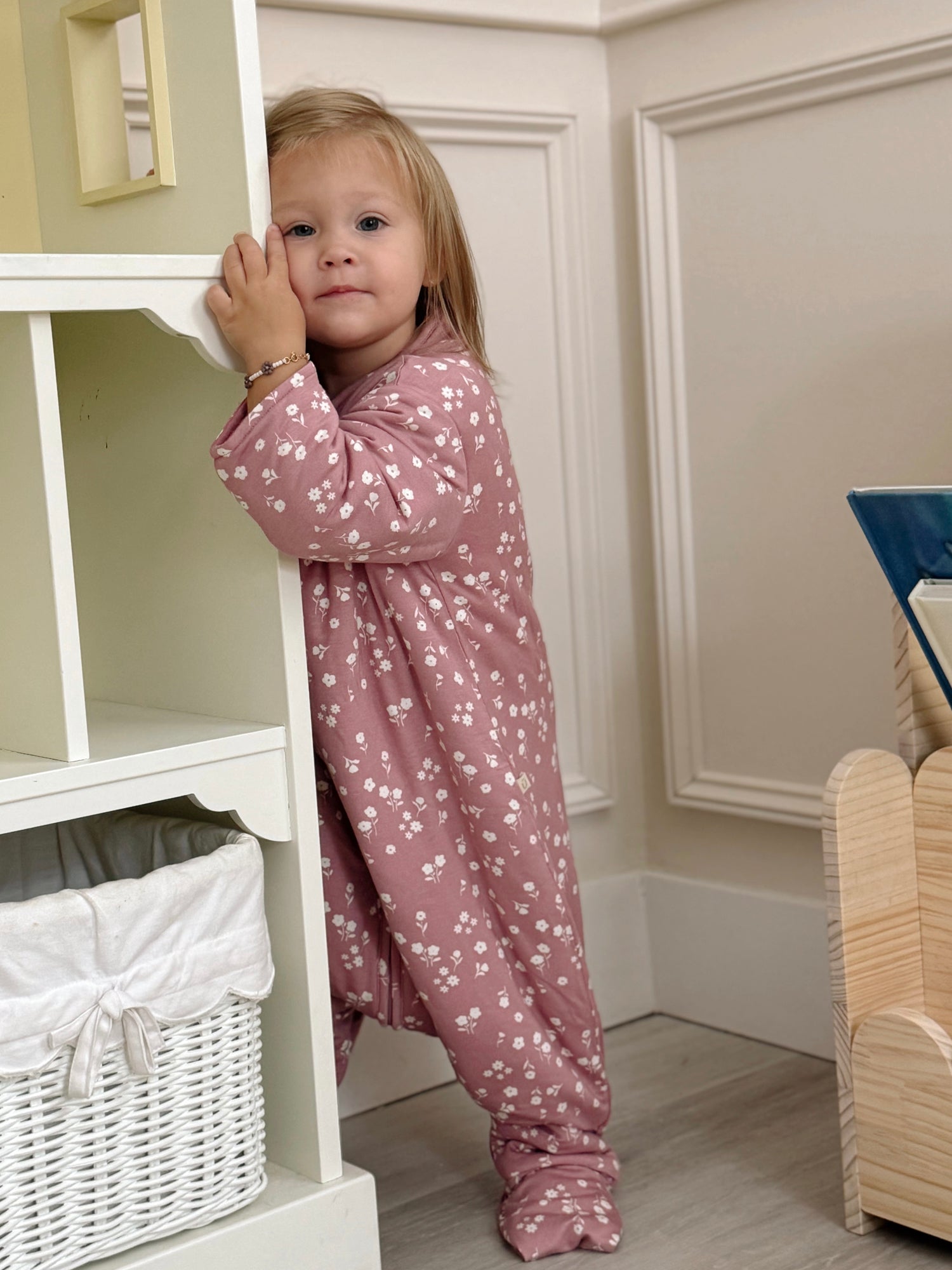 Mini Floral Baby Pink 1.0 TOG Long Sleeve Bamboo Viscose Footie