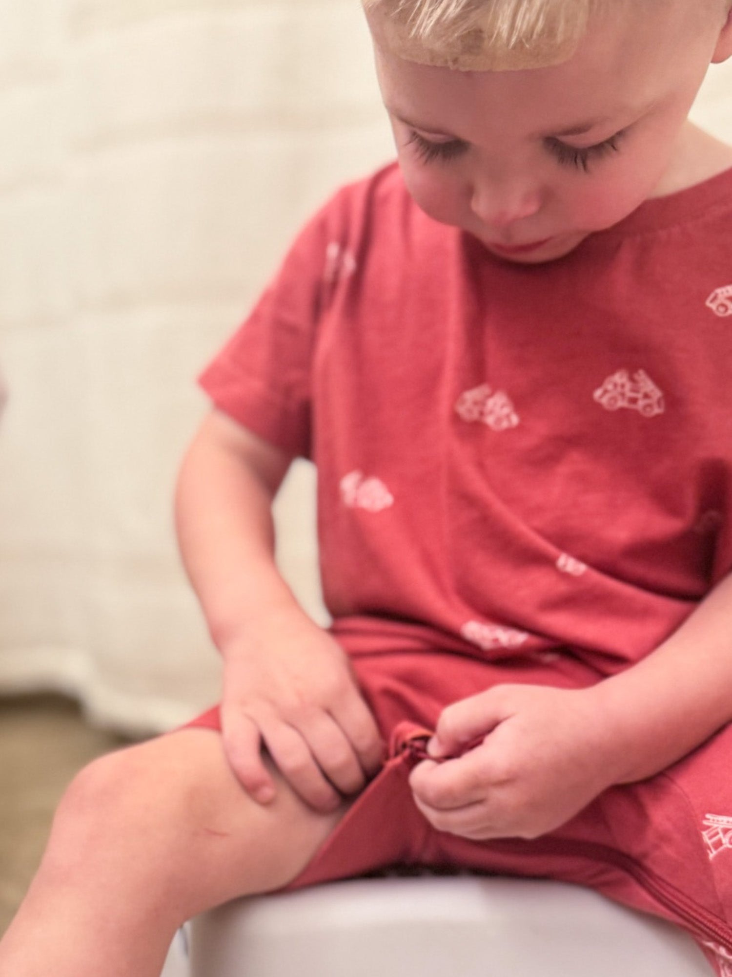 Cotton Shortie Romper - Firetruck