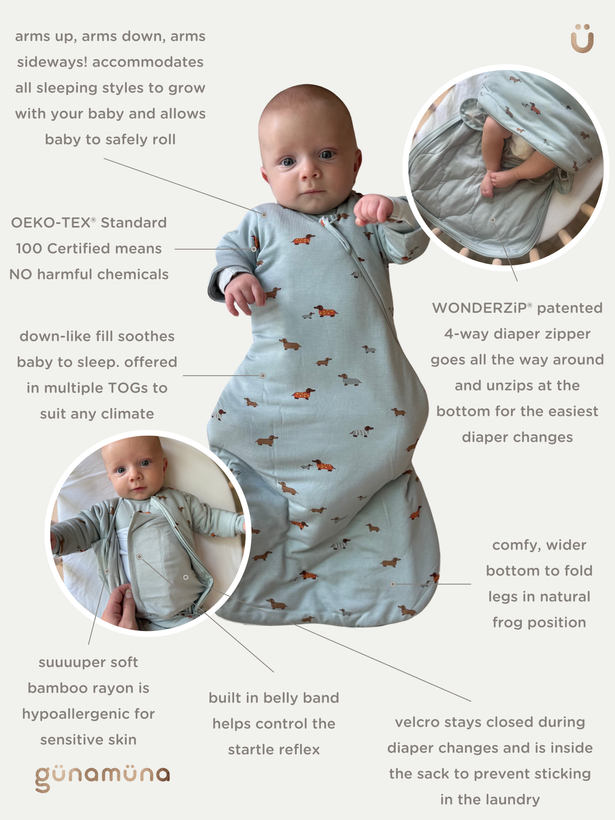 Long Sleeve Swaddle Sleep Sack - Woof / 1.0 TOG