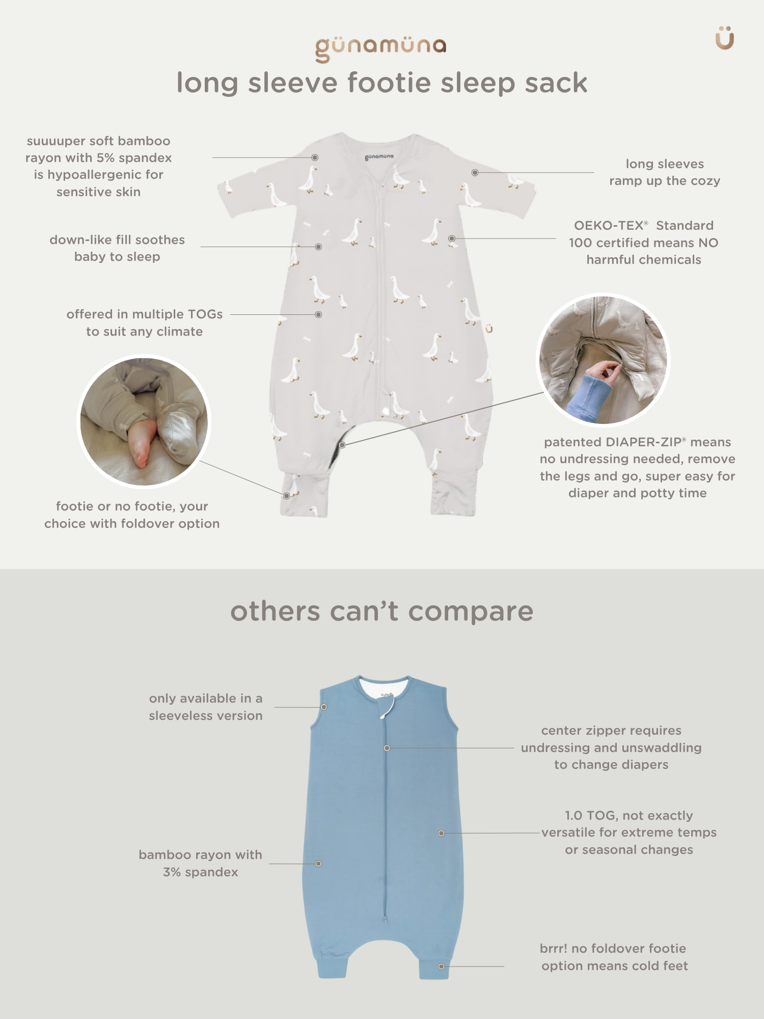Long Sleeve Footie Sleep Sack - Hush  / 1.0 TOG