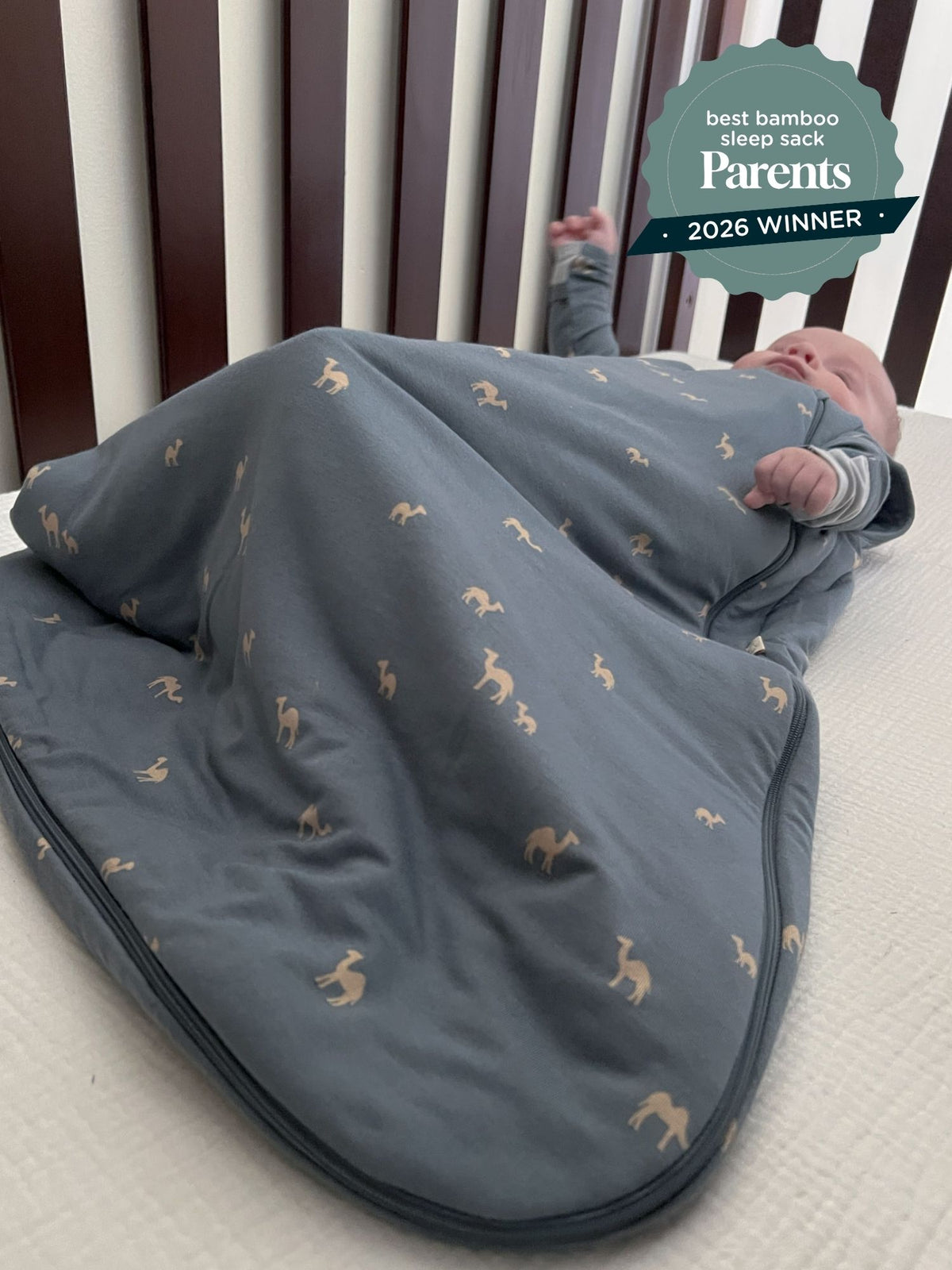 2.5 TOG camel-print sleep sack with zipper, dark gray