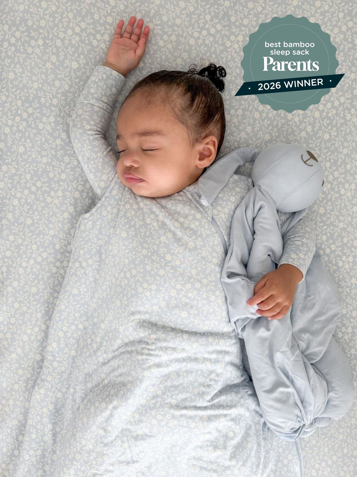 Baby sleep sack, light gray wearable blanket with zip-front and long sleeves, 2.5 TOG