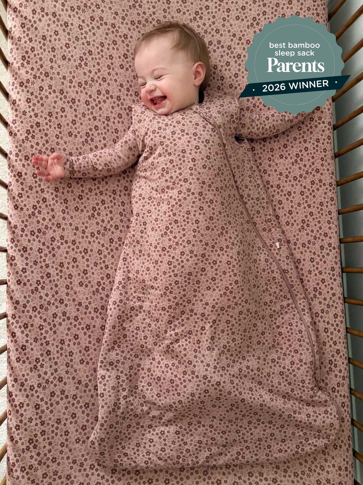 Pink floral-pattern sleep sack with long sleeves for baby