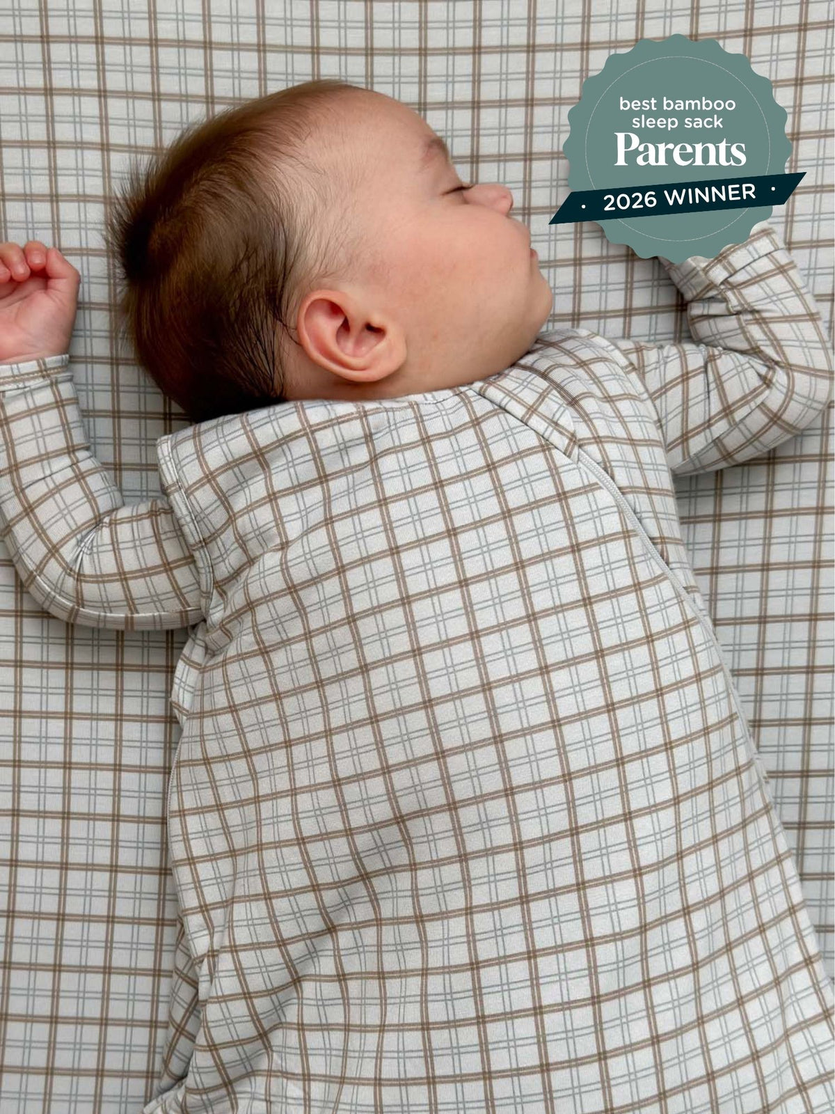 Plaid sleep sack (2.5 TOG) in light beige with tan-brown check pattern