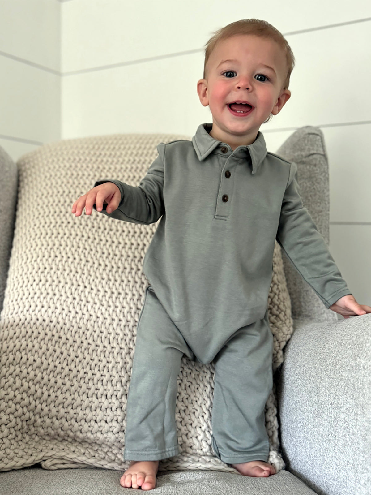 Fleece Collared Jumpsuit - Sage