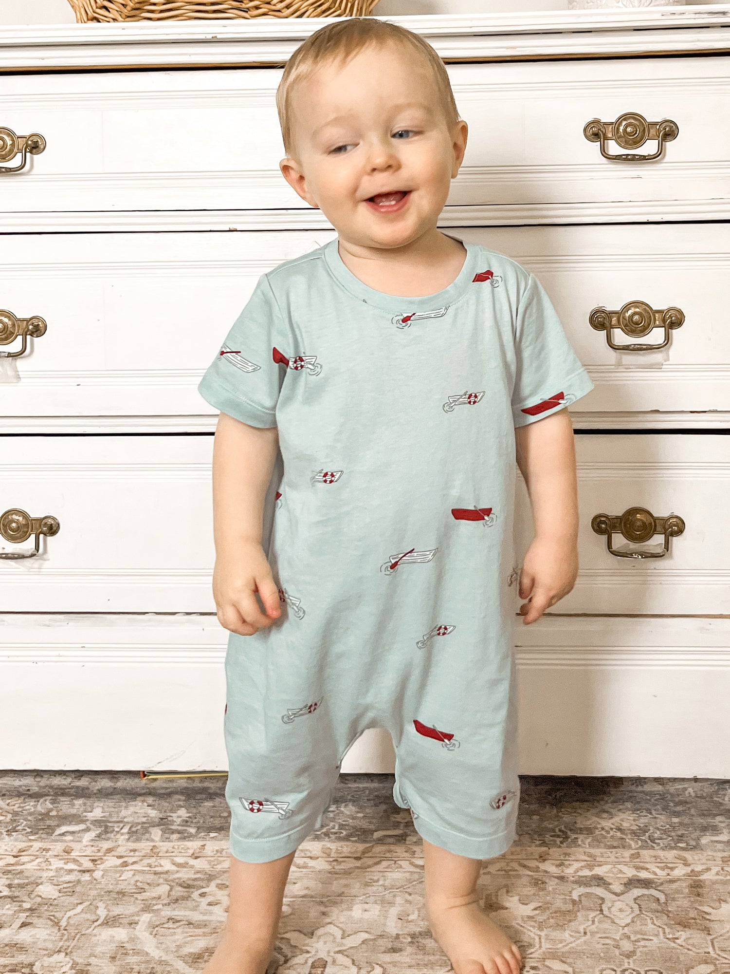 Cotton Shortie Romper - Rowboats