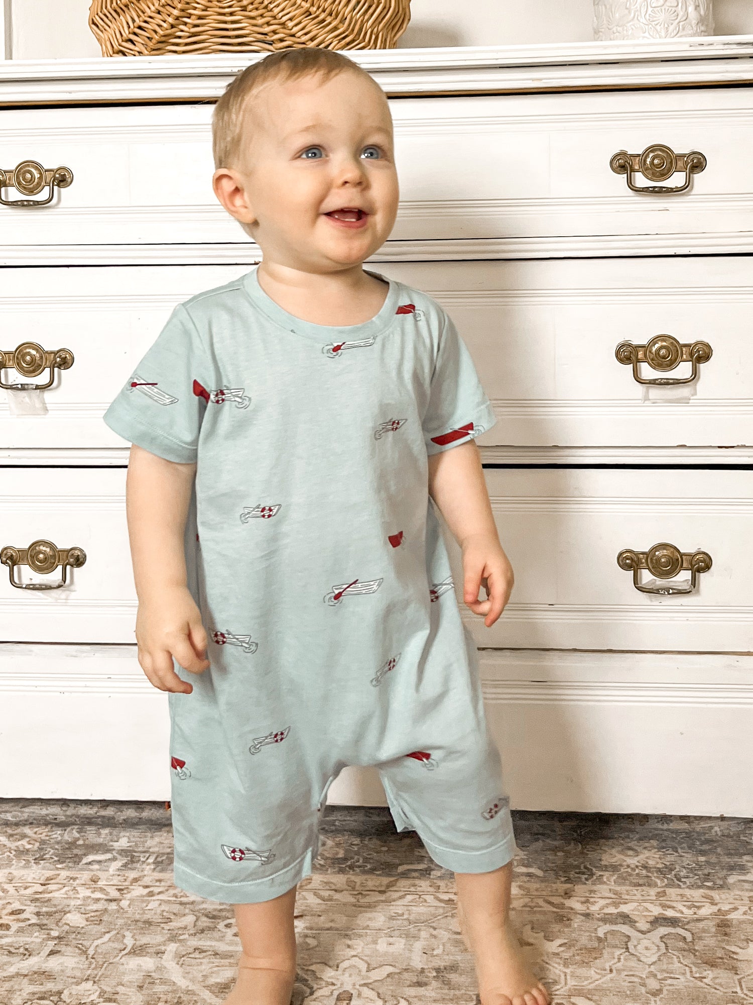 Cotton Shortie Romper - Rowboats