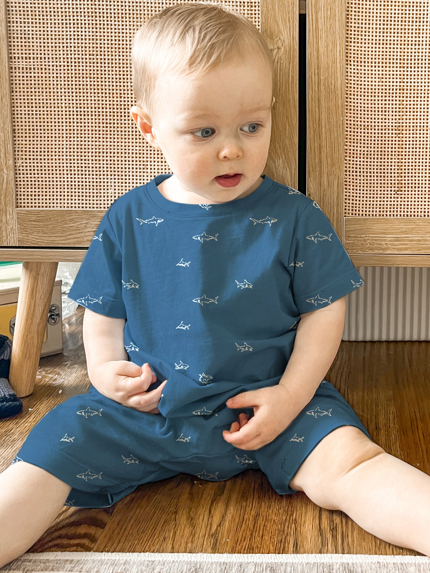 Cotton Shortie Romper - Sharks