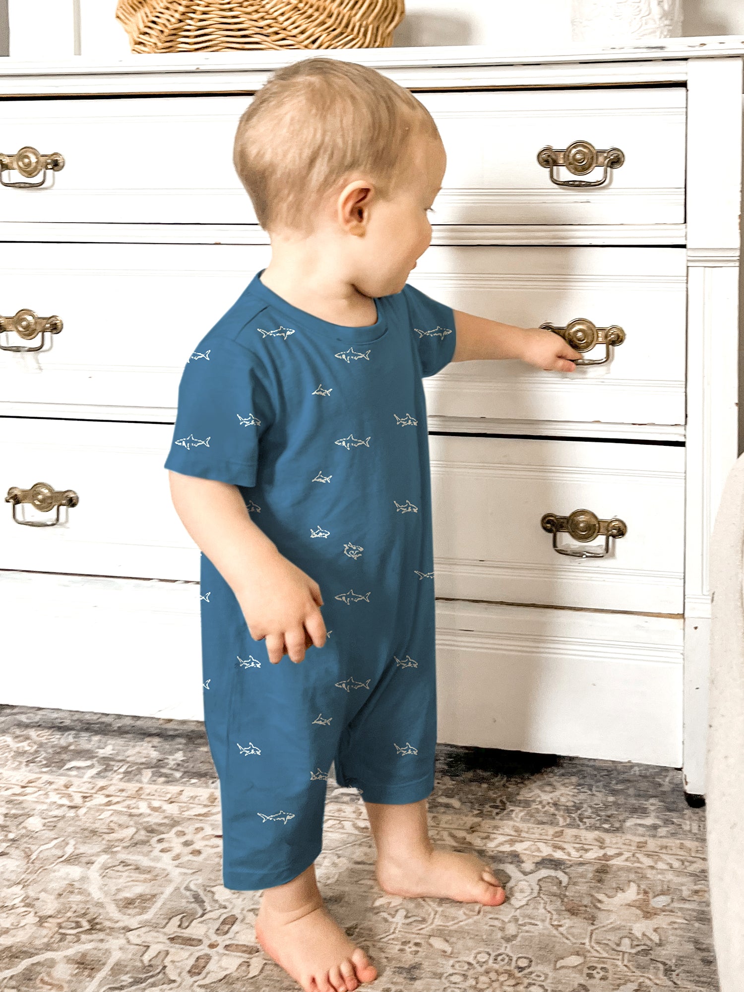 Cotton Shortie Romper - Sharks