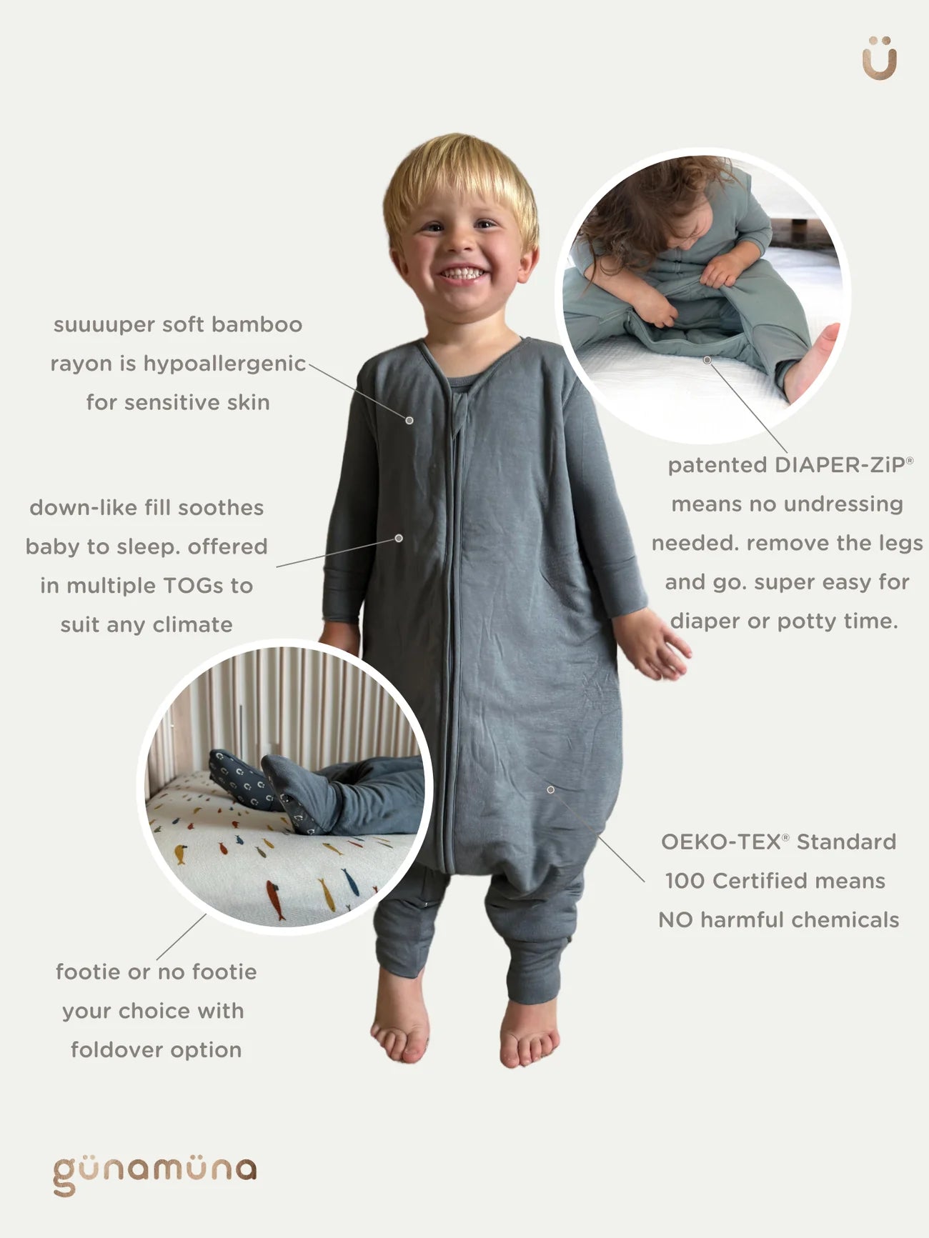 Long Sleeve Footie Sleep Sack - Goose / 1.0 TOG