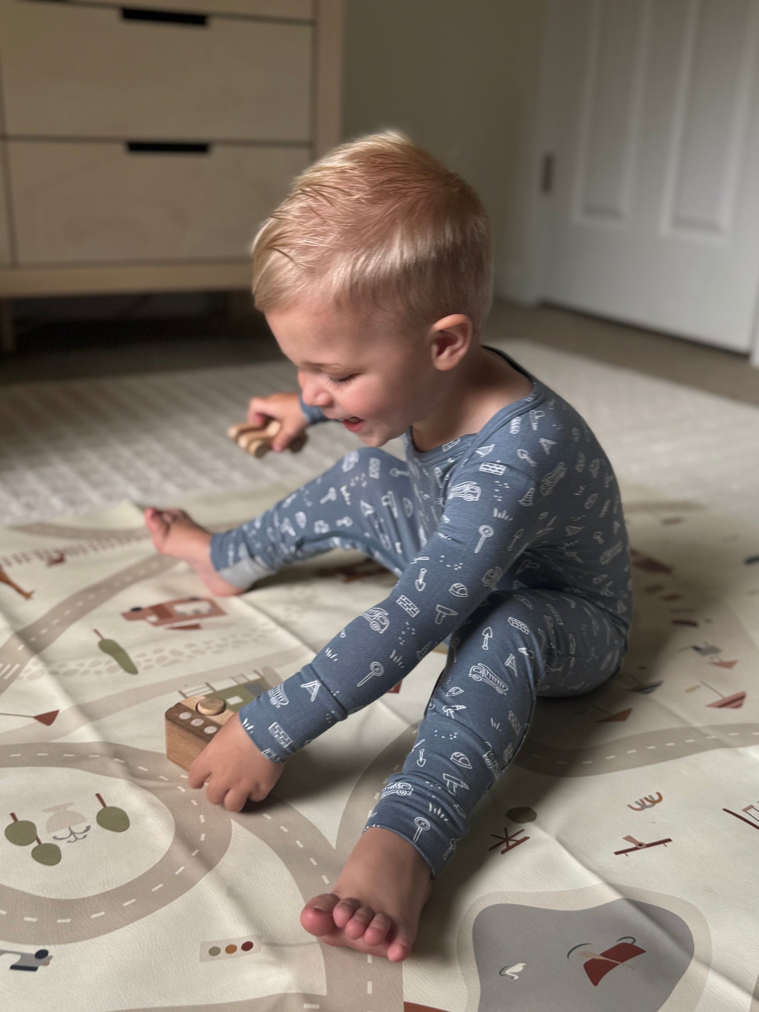 Construction Dark Blue Convertible Footie Pajamas | günamüna