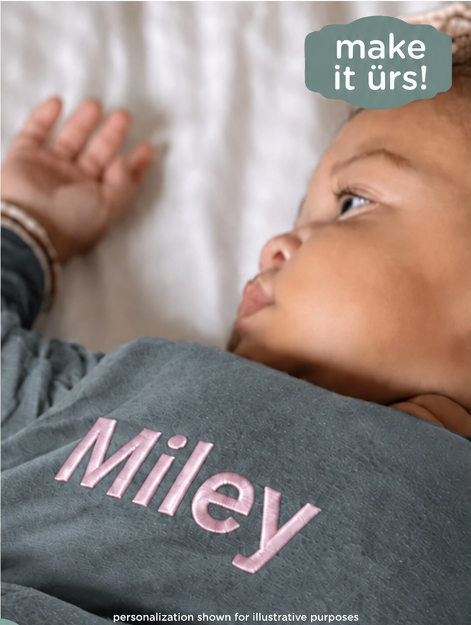Hush 2.5 TOG sleep sack in gray with pink 'Miley' lettering