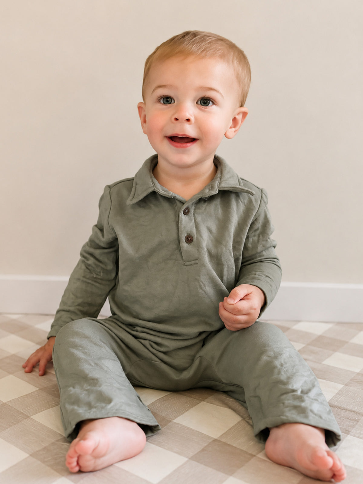 Fleece Collared Jumpsuit - Sage