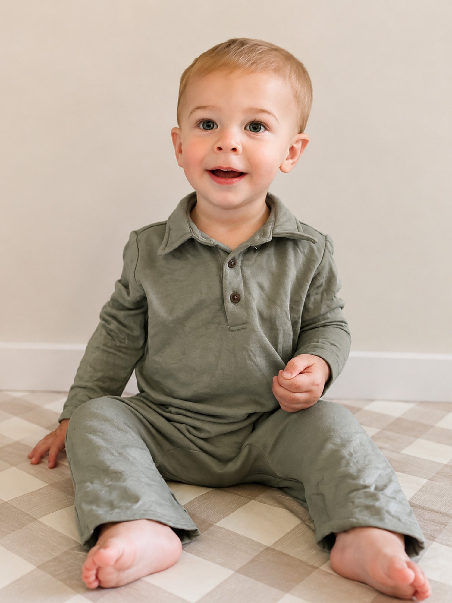 Fleece Collared Jumpsuit - Sage