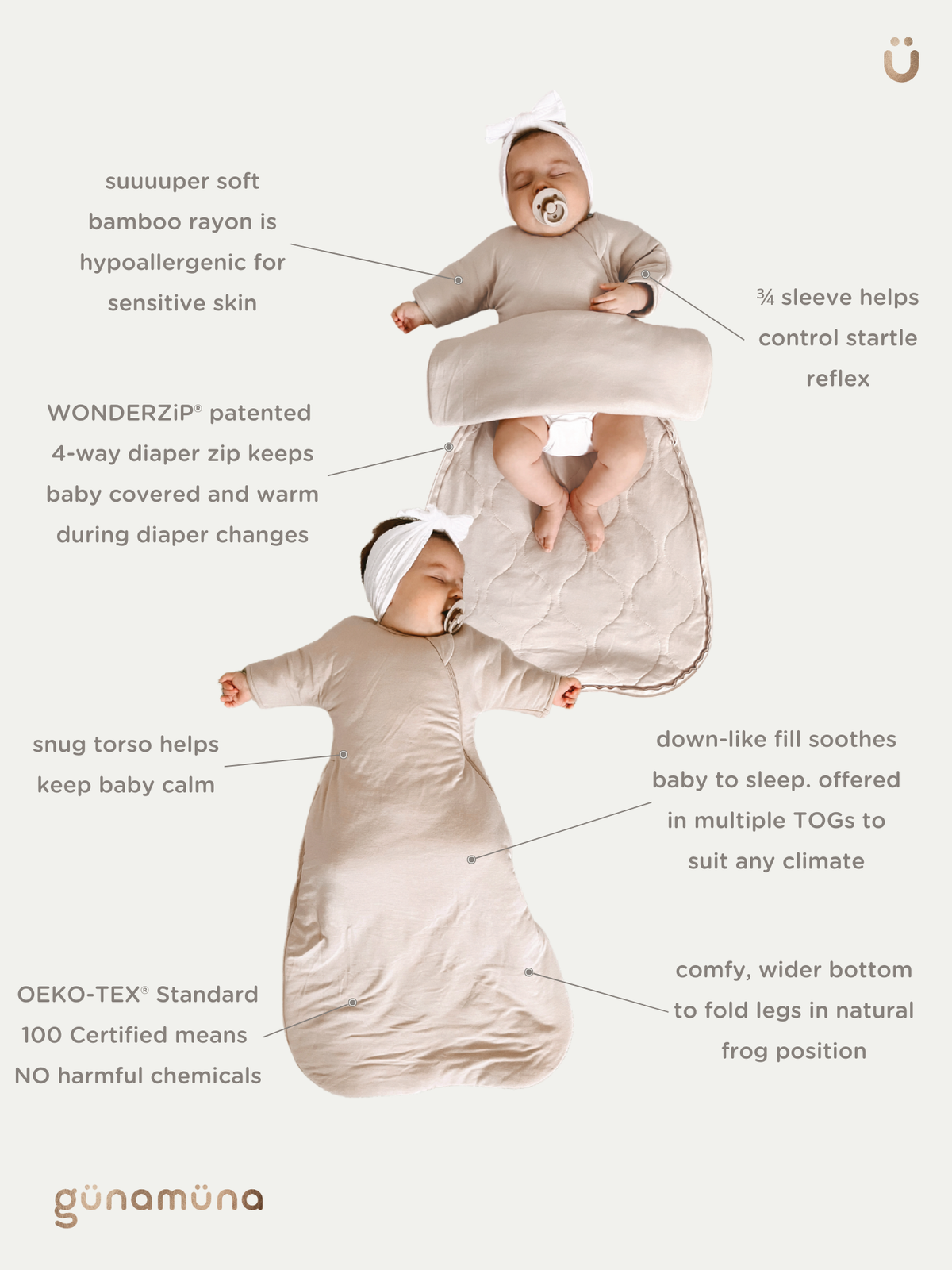 Long Sleeve Transitional Swaddle Sack - Magnolia / 0.5 TOG