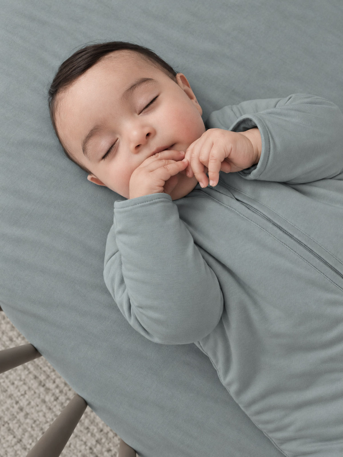 Long sleeve footie sleep sack with zip front, blue-gray