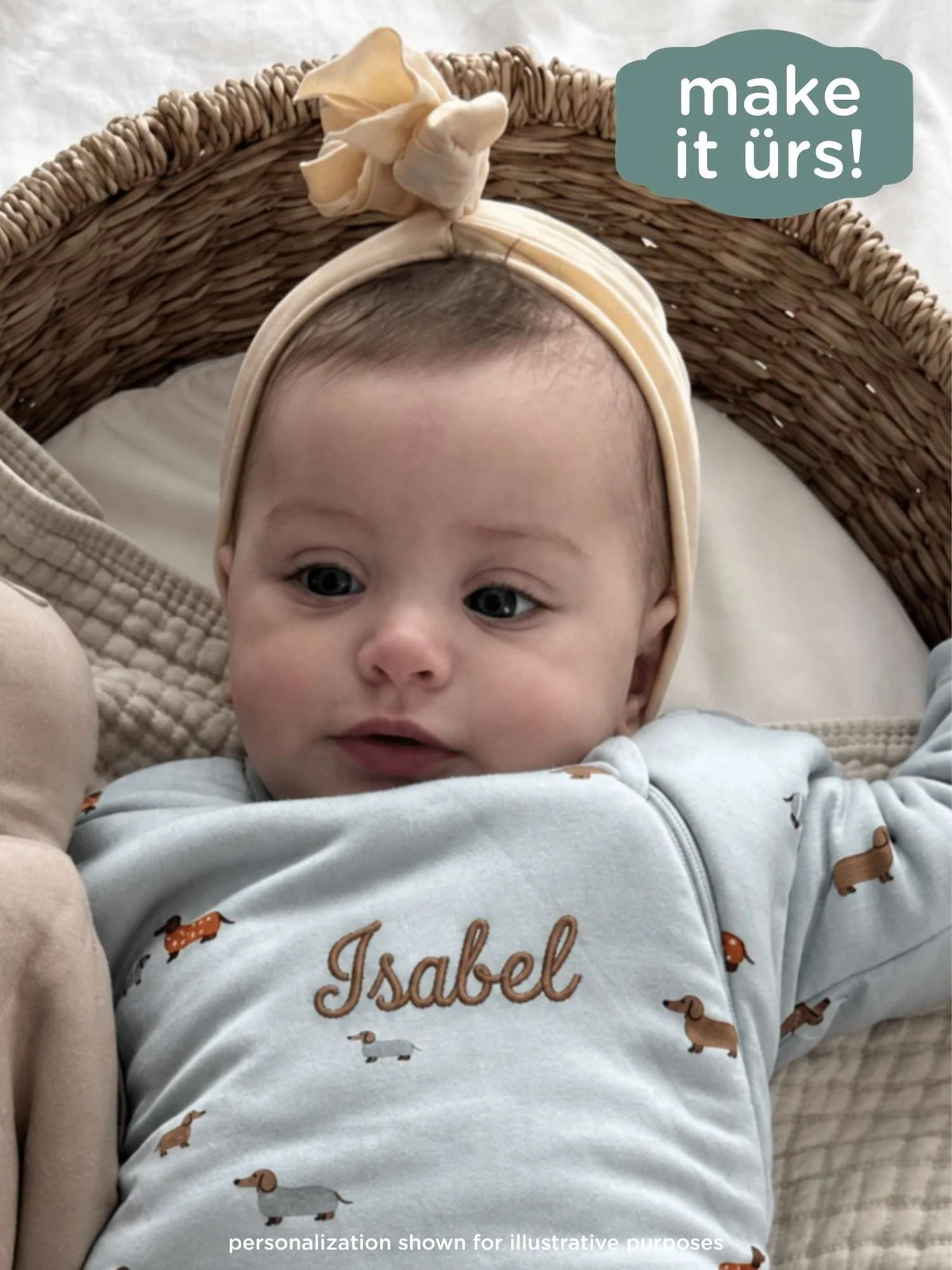 Light blue long-sleeve swaddle sack with animal print and soft hooded head cover