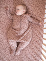 Blush pink floral footed sleep sack with long sleeves, full-length zipper, TOG 1.0.