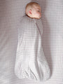Gingham swaddle sleep sack with foldover swaddle arms, light lavender trim