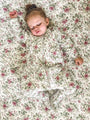 Floral long-sleeve footie sleep sack with front zipper, zip-up hood and all-over rose print