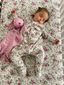 Floral footie sleep sack with bunny-shaped hood, zip front, long sleeves