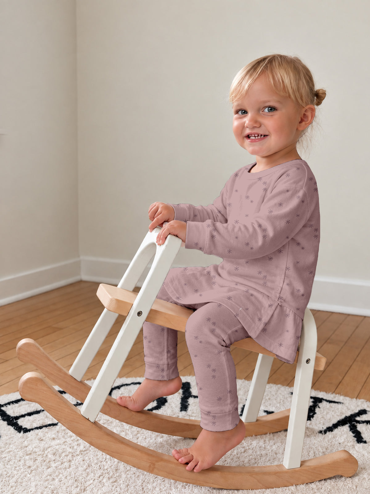 Lilac fleece ruffled tunic and leggings set, toddler outfit with star/dot print