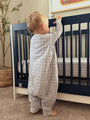 Plaid 1.0 TOG footie sleep sack, cream and brown grid, zipper front, full coverage